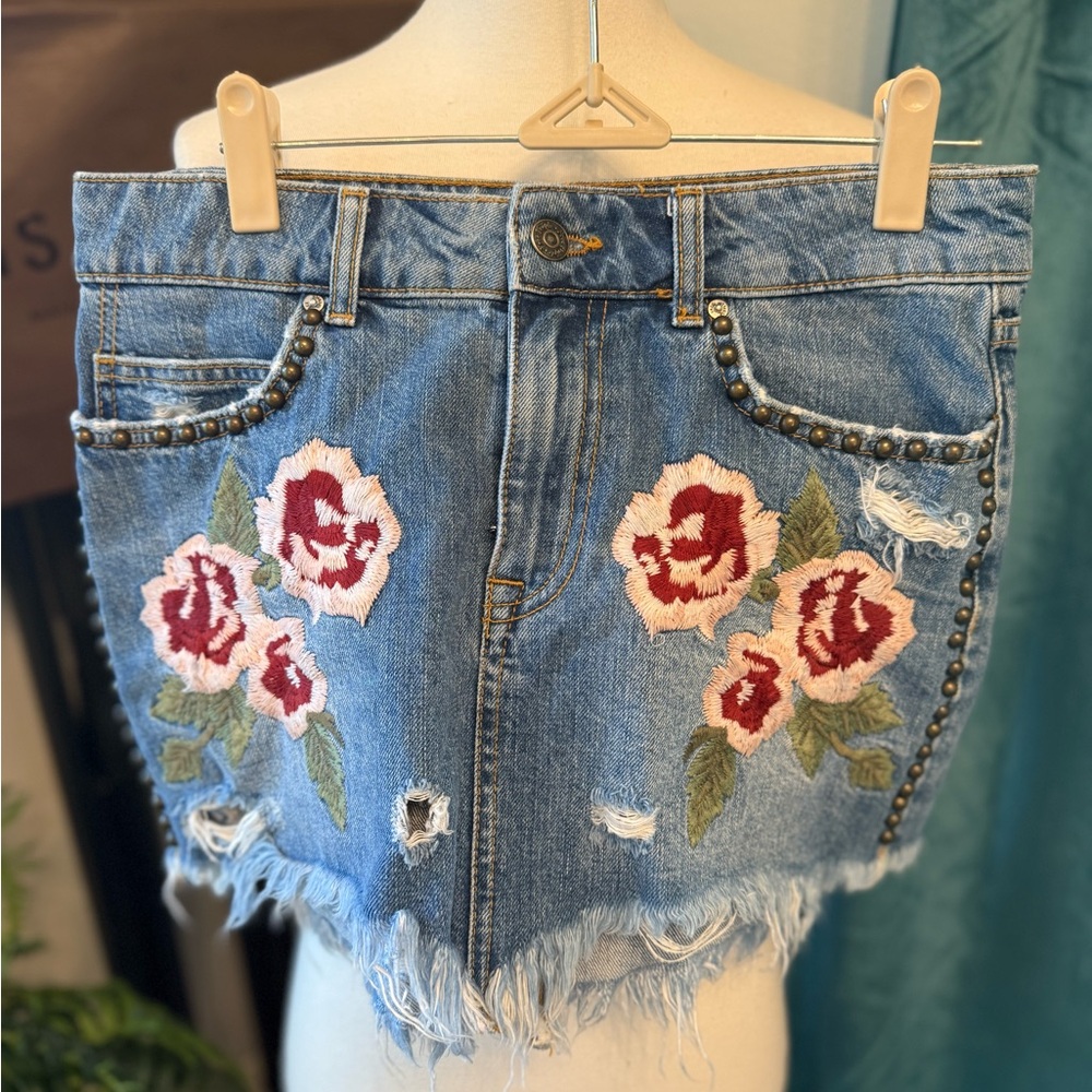 Free People Embroidered Denim Women Shorts
